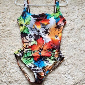Y2K Neon Graphic Speedo One Piece Swimsuit size 12